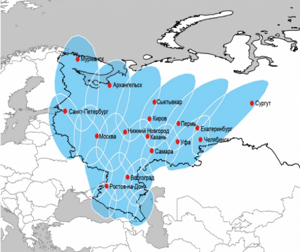 Территория покрытия спутникового интернета НТВ Плюс (карта)