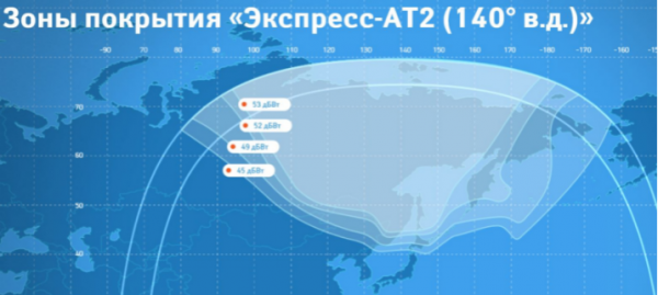 Территория покрытия спутника Триколор ТВ на Дальнем Востоке 